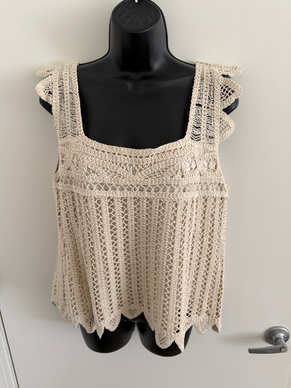 Design History Crochet Square-Neck Tank Top in Cream